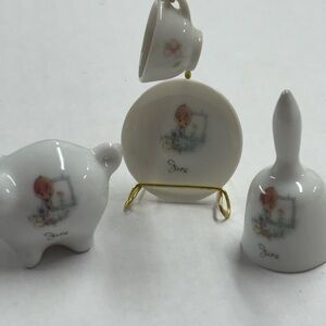 Miniature Porcelain Precious Moments Figurine Set with June Design